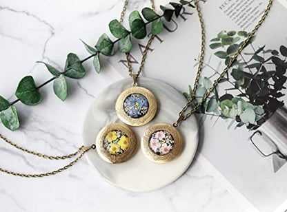 Handmade Oval Shaped Photo Locket with dried Pressed Flowers Locket pendant Necklace - style: Round Pink Forget Me Not
