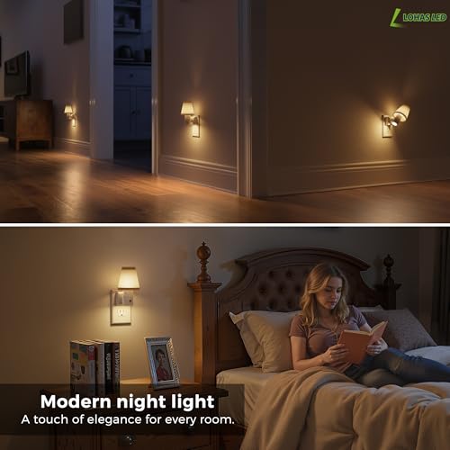 L LOHAS LED Night Lights Plug into Wall, Plug in Night Light Dimmable 100LM | Soft Warm Nightlight, Light Sensor, Rotatable Base, Linen Fabric Nightlights Plug in Wall, Bathroom Kitchen Farmhouse, 1 Pack - color: Beige-3000K