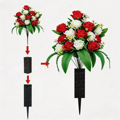2 Sets Artificial Cemetery Flowers, Red + White - color: Red +White