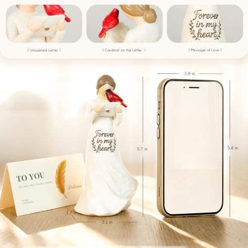 Cardinal Angel Resin Figurine Gift for Women, Sympathy Gifts for Loss of Loved One, Memorial for Mantel or Shelf Decor, Girl Holding Letter with Both Hands, Gift-Ready Keepsake - style: Girl Holding Letter