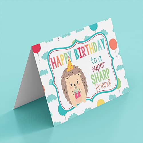 Super Sharp Friend Hedgehog Birthday Pun Themed Single (1) All Occasion Blank Birthday Card To Send To Friends & Family, 4"x 6" (when folded) Fill In Greeting Note Card by AmandaCreation - style: Super Sharp Friend Hedgehog