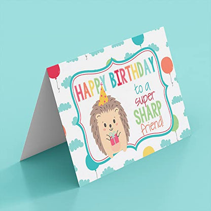 Super Sharp Friend Hedgehog Birthday Pun Themed Single (1) All Occasion Blank Birthday Card To Send To Friends & Family, 4"x 6" (when folded) Fill In Greeting Note Card by AmandaCreation - style: Super Sharp Friend Hedgehog