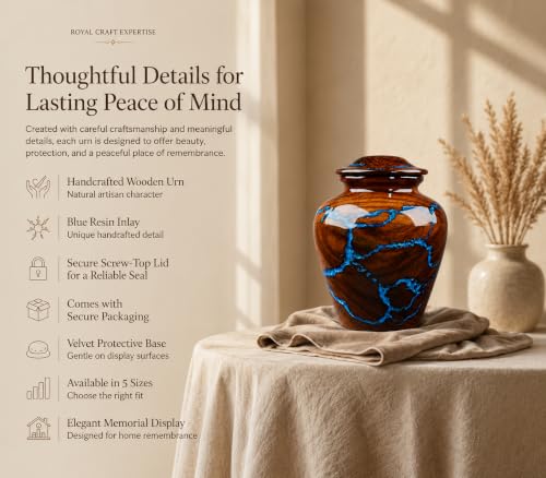 Small Cremation Urn for Human Ashes Adult - Keepsake Memorial & Funeral Urn for Mom, Dad | Premium Mini Rosewood Urn - Blue Resin Inlay | Sharing Urn for Men & Women, Pet Urn for Dog & cat - 20 CU/in - size: SMALL 20 Cu
