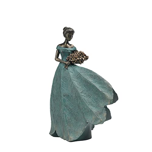 Guichifun Fairy Statue Leaf Angel Girls Resin Table Decor 5x3x7.5 Inch | Home Decoration, Modern, Living Room Office Sculpture, Indoor Rustic Figurines, Gift for Women - color: Green-flower, size: Small