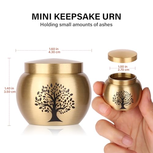 Small Urns for Human Ashes Keepsake Set of 1,Mini Urns for Ashes Made of Brass,Mini Tree of Life Urn for Pet Cremation,Hold Up to 2.3 Cubic Inches - size: 1.6''x1.4'',1pc