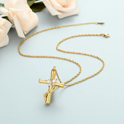 shajwo Butterfly Cross Urn Necklaces for Ashes for Women Men - color: Gold-White