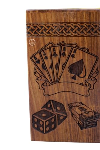 Vintage Casino Playing Card with Rolling Dice Wooden Urns box for Human Ashes Male female adult Burial Funeral Urn Box [Available urn box in 5 different sizes] ((Small [8X5] 115 Cubic INCHES)) - size: (Small [8X5] 115 Cubic INCHES)