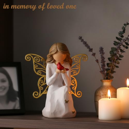Cardinal Gifts for Women - Angel Figurines with Golden Butterfly Wings | Sympathy Gifts for Loss of Loved One,Mother,Father,Husband- Memorial Cardinal Decor for Home - 4.3" Resin Sculpted Statue - style: Kneeling