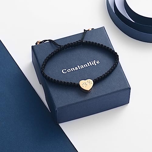 constantlife Heart Cremation Urn Bracelet for Ashes - Stainless Steel Paw Print Pendant Keepsake Jewelry Adjustable Braided Wristband Bangle Pet Dog Cat Memorial Gift for Women - color: Rose Gold