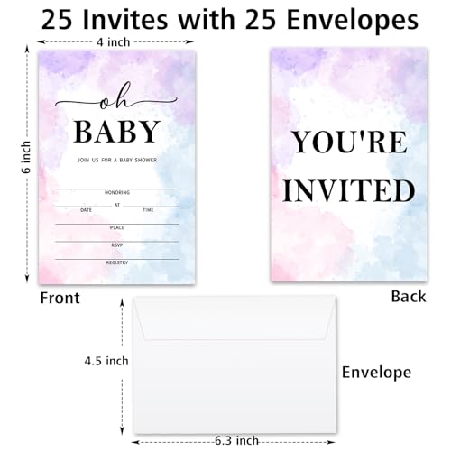 Oh Baby! Baby Shower Invitations for Boys Girls, Tie-Dye Baby Announcement Invite Cards, 25 Set of Fill-in Invites with Envelopes, Gender Reveal Party Supplies -B10 - color: Tie-Dye-Oh Baby