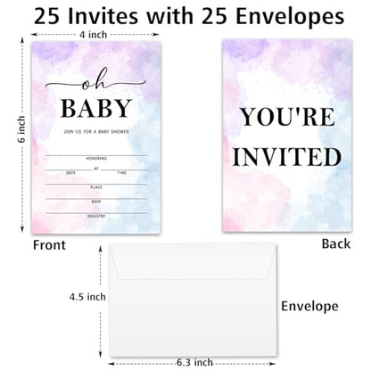 Oh Baby! Baby Shower Invitations for Boys Girls, Tie-Dye Baby Announcement Invite Cards, 25 Set of Fill-in Invites with Envelopes, Gender Reveal Party Supplies -B10 - color: Tie-Dye-Oh Baby