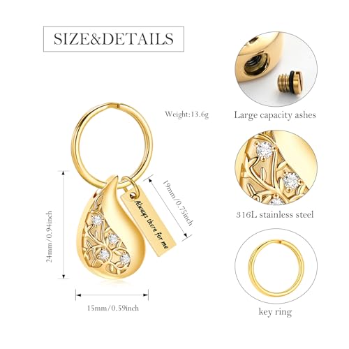 Hearbeingt Teardrop Urn Keychain for Ashes Tree of Life Cremation Jewelry - color: Customize Nameplate