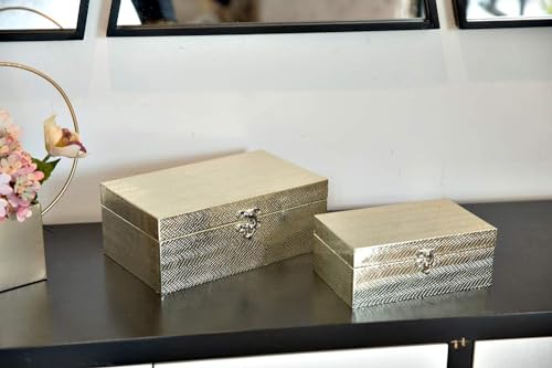 Set of 2 Decorative Wooden Keepsake Boxes Storage Boxes with Gold Leather and Clasp Closure Small Size Jewelry Organizer Gift Box