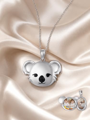 CUOKA MIRACLE Sterling Silver Animals Locket Necklace for Women Keepsake | That Holds Picture Personalized Customize Photo Locket Gift for Mom Grandma - style: 11-Koala