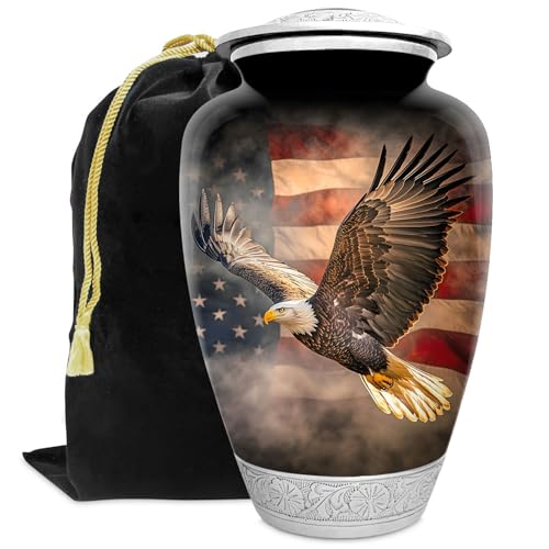 American US Flag Patriotic Eagle Urn for Human Ashes | Large Handcrafted Funeral Memorial | Decorative Cremation Urn for Women and Men - color: Eagle, size: Large