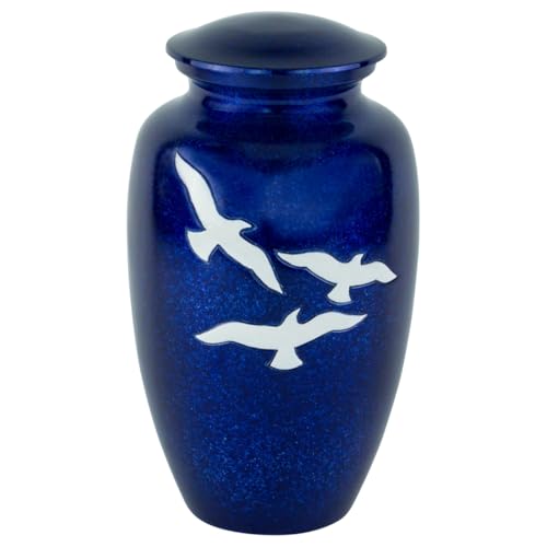 Soaring Cremation Urn for Ashes, Aluminum, Blue Urn, Adult Sized Cremation Urn, 10 Inches High - color: Majestic Bird
