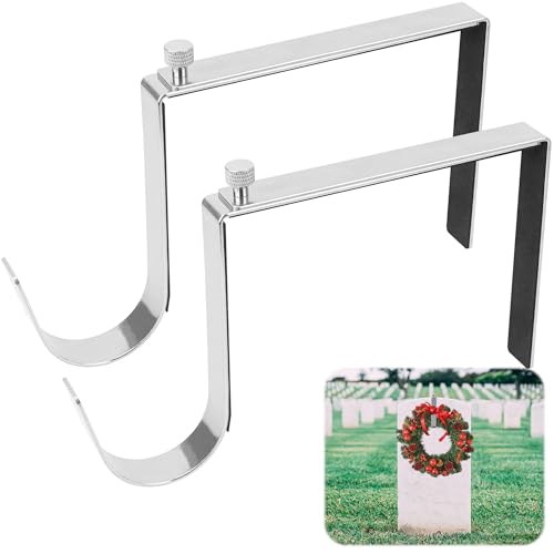 Adjustable Cemetery Wreath Hangers with Protective Pads for Headstones - Fits 6-11 Inch Tombstones, Christmas、Easter、Memorial Day Grave Decor Wreath Holders, Width Adjustable Design - 2 Pack