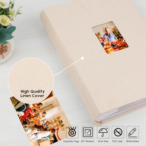 450 Pocket 4x6 Photo Album with Writing Space, Linen Cover, Beige - color: khaki