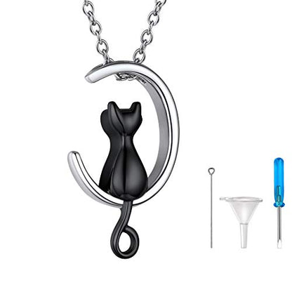 GOLDCHIC JEWELRY Urn Necklaces for Ashes, Stainless Steel Pet/Cross/Birthstone/Tree of Life Personalized Keepsake Memorial Jewelry for Women - color: Cat - Black Plated, style: No Engraving