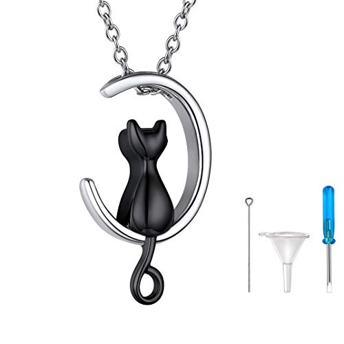 GOLDCHIC JEWELRY Urn Necklaces for Ashes, Stainless Steel Pet/Cross/Birthstone/Tree of Life Personalized Keepsake Memorial Jewelry for Women - color: Cat - Black Plated, style: No Engraving