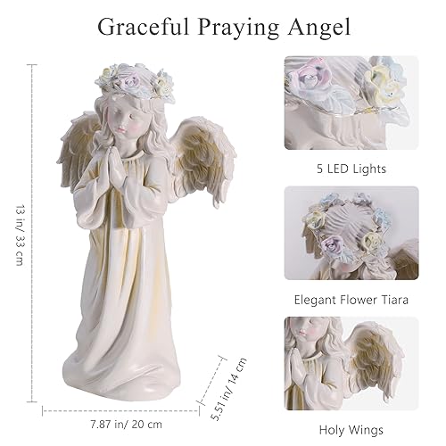 Angel Garden Statue, Memory Guardian Solar Decor with Warm Light | Waterproof Outdoor Garden Decor Praying Angel Figurine Sculpture for Lawn Yard Patio, Sympathy Present, White - style: Praying Angel