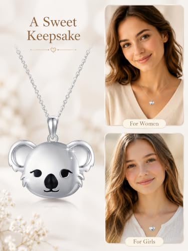 CUOKA MIRACLE Sterling Silver Animals Locket Necklace for Women Keepsake | That Holds Picture Personalized Customize Photo Locket Gift for Mom Grandma - style: 11-Koala