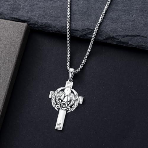 PROESS Cross Necklace for Women Men Sterling Silver Rose/Sunflower Cross Pendant Religious Jewelry Christmas Birthday Mothers' Day Gifts - color: 01-08-Gemini