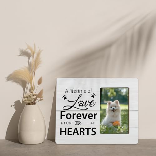 Pet Memorial Gifts Picture Frame, Dog Passing Away Sympathy Gift for Loss of Dogs, A Lifetime of Love Forever in Our Hearts Frames Fits 4x6 Photo - color: White