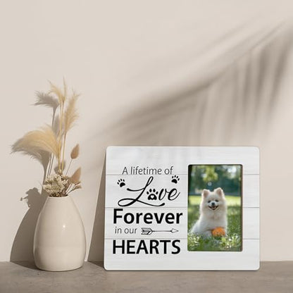 Pet Memorial Gifts Picture Frame, Dog Passing Away Sympathy Gift for Loss of Dogs, A Lifetime of Love Forever in Our Hearts Frames Fits 4x6 Photo - color: White