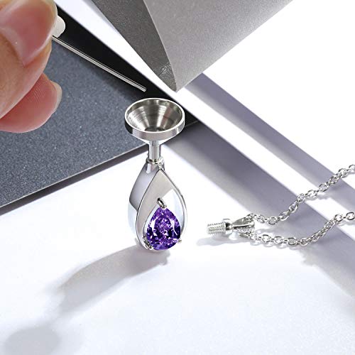 Sariel 925 Sterling Silver Teardrop Cremation Necklace for Ashes - color: Purple