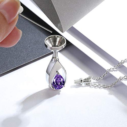 Sariel 925 Sterling Silver Teardrop Cremation Necklace for Ashes - color: Purple