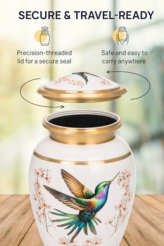 Remoria Cremation Urns for Human Ashes, Large Adult White Hummingbird Urn | Funeral Urn for Female & Male, 185 Cu In, Gift Box and Velvet Bag Included - color: White