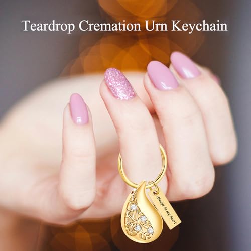 Hearbeingt Teardrop Urn Keychain for Ashes Tree of Life Cremation Jewelry - color: A-gold