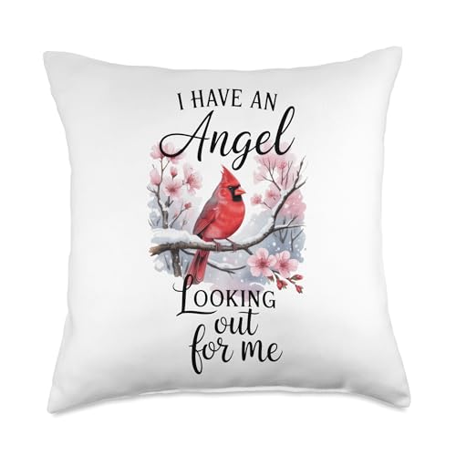 Cardinal I Have an Angel Looking Out Memorial Sympathy Gifts Throw Pillow - size: 18x18