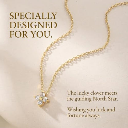 Gold Silver Pendant Necklace for Women, Dainty CZ Jewelry Gift | 14K Gold Silver Plated, Cubic Zirconia Pearl Charm, Trendy Layered Necklace, Adjustable Chain, Waterproof, Hypoallergenic - color: Gold-Clover