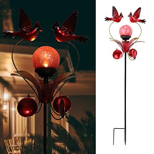 Decorative Solar Outdoor Light, Cardinal Glass Globe Stake For Lawn Yard - color: Cardinal