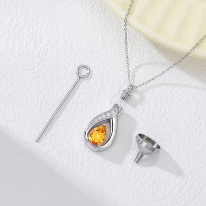 Teardrop Urn Necklace for Ashes Birthstone Keepsake Pendant Cremation Jewelry for Ashes Memorial Jewelry Gifts for Loss of a Loved One for Women - style: Nov-Citrine
