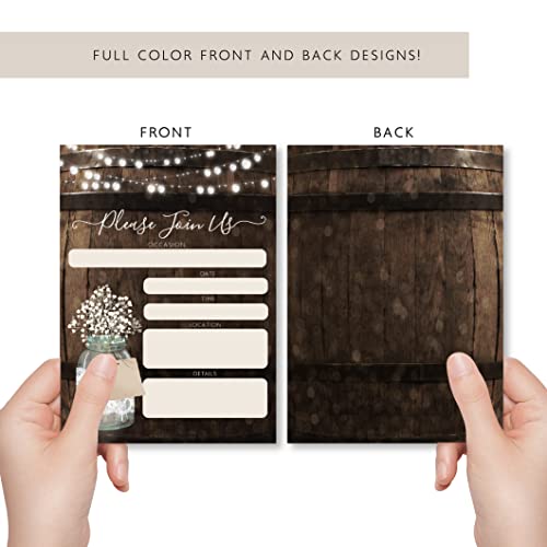 Your Main Event Prints 20 Rustic Country Wood Barrel Invitations – Fill-In Style 5x7 Invites for Wedding, Bridal Shower, Baby Shower, Birthday, Engagement, Anniversary, or Party (Pack of 2) - size: 40 Piece Set (Pack of 2)