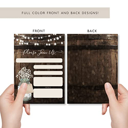 Your Main Event Prints 20 Rustic Country Wood Barrel Invitations – Fill-In Style 5x7 Invites for Wedding, Bridal Shower, Baby Shower, Birthday, Engagement, Anniversary, or Party (Pack of 2) - size: 40 Piece Set (Pack of 2)