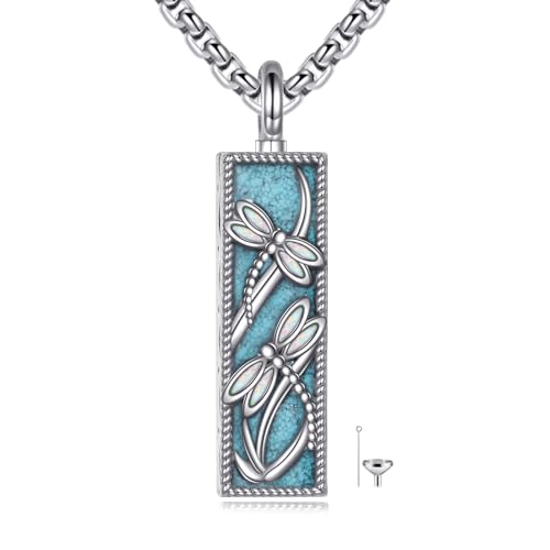 Urn Necklace for Ashes 925 Sterling Silver Cremation Jewelry | Necklaces for Ashes of Loved Ones, Keepsake Necklace for Ashes, Ash Pendants Memorial Jewelry for Women and Men - color: Dragonfly Turquoise