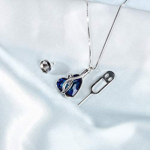 AOBOCO Heart URN Necklace S925 Sterling Silver Cremation Necklaces for Ashes Embellished with Crystals from Austria, Fine Keepsake Memorial Jewelry (Package including a Necklace/Pin/Funnel) - style: A3 I love you - Unique