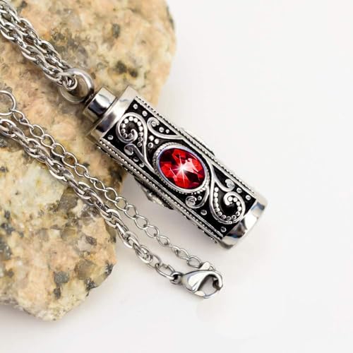 5 Piece Urn Necklace for Ashes, Red Cremation Jewelry for Ashes, Crystal Heart Cross Cubic Ashes Necklace with Angel Wing, Ashe Keepsake for Men and Women with Small Spoon, Funnel, Velvet Bag - color: red