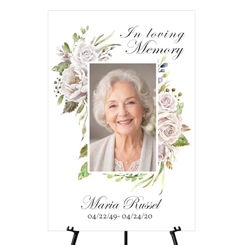 Memorial Sign, In Loving Memory Celebration of Life Display With Easel, Personalized Photo Funeral Board Decoration, Custom Forever Loved Signage With Picture, Multiple Size & Material, IA5 - color: Theme 5