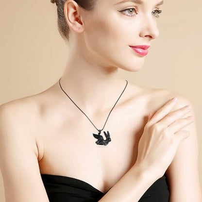 Bunny Rabbit Urn Pendant Necklace - Stainless Steel Cremation Ashes Jewelry for Pets Keepsake Memorial Ashes Locket - color: Black