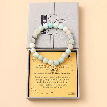 VZBarn Memorial Gifts for Loss of Pet’s Mom Pet Keepsake Dog Cat Paw Charm Natural Stone Bracelet Remembrance Gift for Women - color: Blue Golden