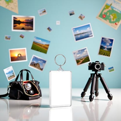 Clear Plastic Picture Frame Keychain Rectangle Shapes Blank Photo Display Plastic Blank Keychain Clip Photo Holder with Split Ring for Insert Photo Albums, Frames and Accessories