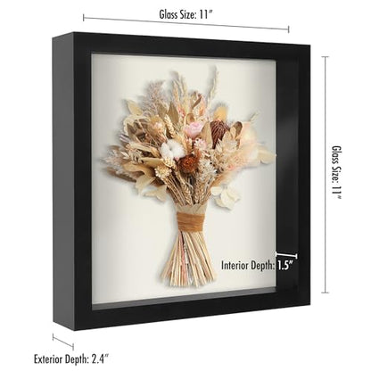 Americanflat 11x11 Shadow Box Frame with Shatter-Resistant Glass - Silhouette Collection - Large Shadow Box Display Case for Tabletop and Wall Display - Black with Soft Felt Back | Shatter-resistant glass, 1.5 inch interior depth, displays keepsakes, meda