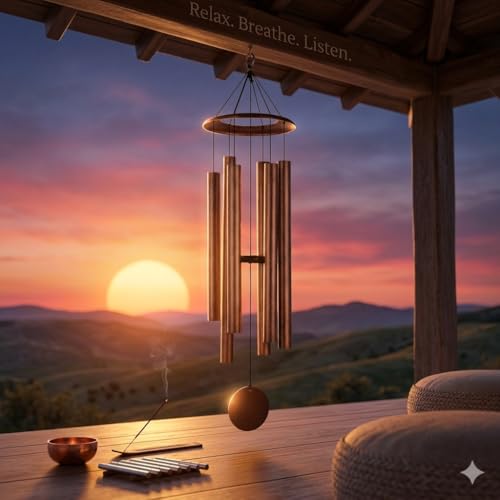HOHIYA 44" Large Outdoor Wind Chimes Deep Tone Aluminum Black - size: 44inch Copper Vein
