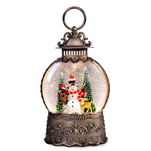 Christmas Snow Globes Lantern with Music, Snowman Snow Globes with Swirling Glitter Effects, USB/Battery Powered with 6-Hour Timer, Christmas Decorations - color: Snowman