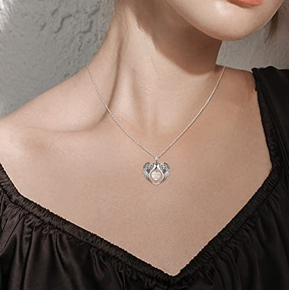 TUGHRA Memorial Necklace for Women Men, Angel Wings Heart Pendant 925 Sterling Silver A Piece of My Heart Is In Heaven Charm Necklace Sympathy Gift - style: 01-Angel